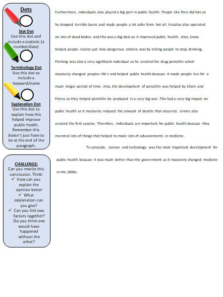 DanielD99588807's tweet photo. Adapted from the brilliant @mrfitzhist, I made my y10 students improve a 16m response from Health and the People AQA. Worked really well to enable pupils to think about what specific evidence is and how they could develop their explanations. https://t.co/kINZjO19Hd