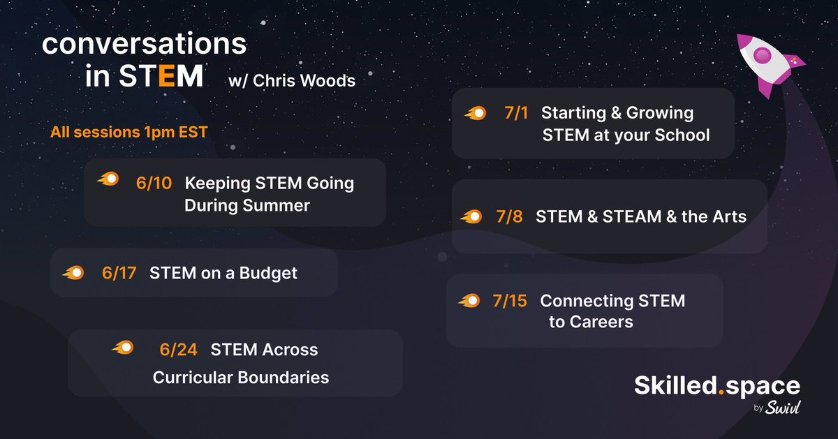 dailystem's tweet photo. Hey educators...join me on Thursdays for free-flowing &amp; fun #STEM conversation, ideas &amp; encouragement!

Just set up a free account on @SkilledSpace &amp; click the link below at 1pm EST Thursday 

Here’s the link to use for the conversation ➡️ https://t.co/sQEkjqRLTR https://t.co/q2SJYuUA87