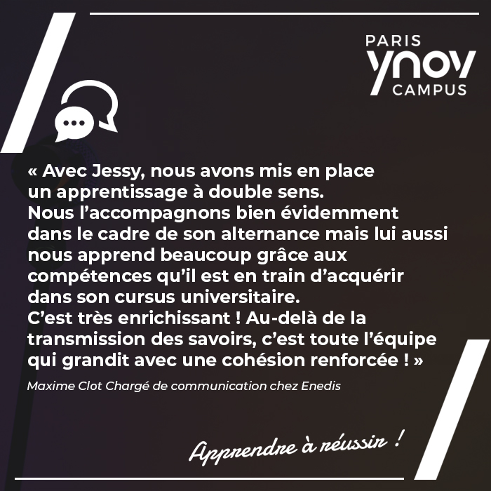 Nous vous partageons le témoignage de Maxime Clot, chargé de communication chez Enedis et tuteur de notre étudiant Jessy Nankou alternant en Mastère 1ère année en direction artistique digitale 🚀✨ Prenez votre billet pour découvrir nos 5 filières ▶ bit.ly/3jRCKoi