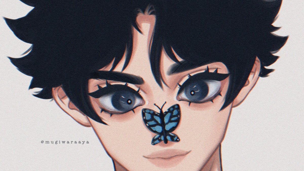bug black hair solo butterfly 1boy male focus black eyes  illustration images