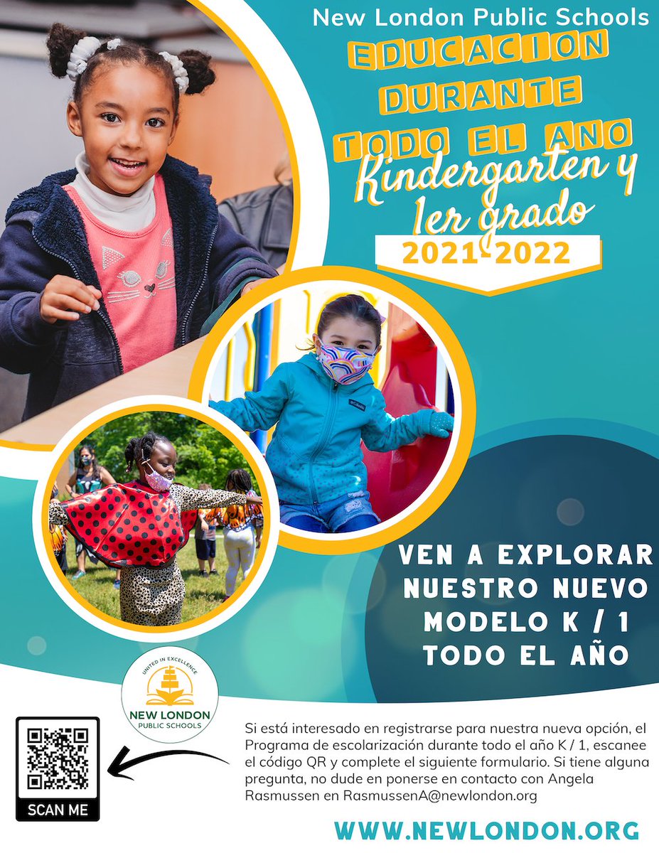Kindergarten and 1st Grade Year Round Schooling is now available at New London Public Schools! 

#NLPS
#YearRoundSchooling
#UnitedInExcellence
