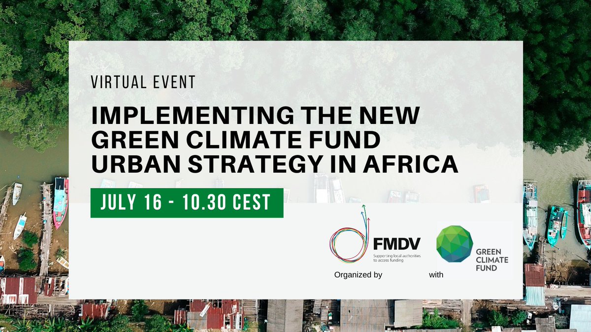 🟢SAVE THE DATE🟢 July 16th 10:30 am CEST
“Implementing the new Green Climate Fund Urban Strategy in Africa” An action-oriented event to explore how to finance resilient &amp; green cities in Africa
Organized by FMDV wt <a href="/theGCF/">Green Climate Fund</a>
#ClimateAction
👉Register here: tinyurl.com/a5secb6t