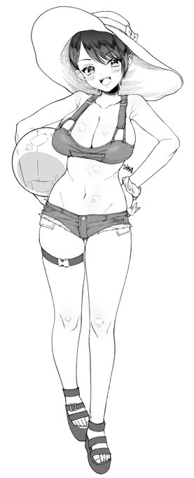 すべりこみ黒髪ショートサロペットビキニちゃん #ビキニの日 