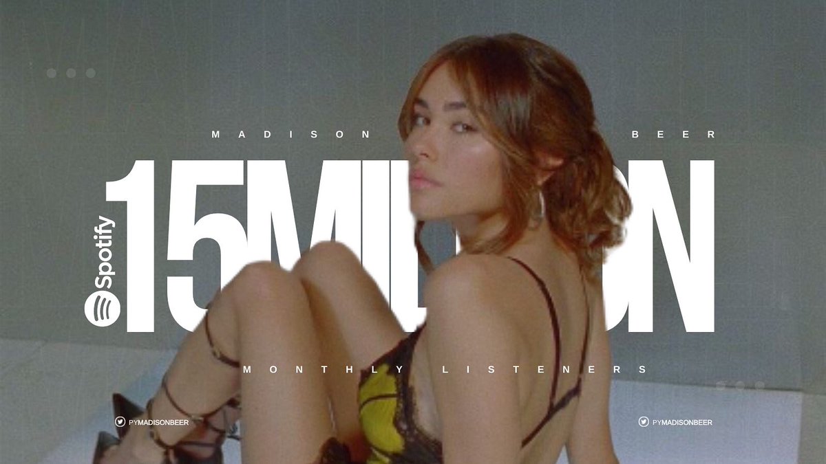 pymadisonbeer's tweet image. .@madisonbeer ha vuelto a alcanzar los 15M de oyentes mensuales en Spotify.

 — Es la artista número 278 más escuchada en la plataforma.