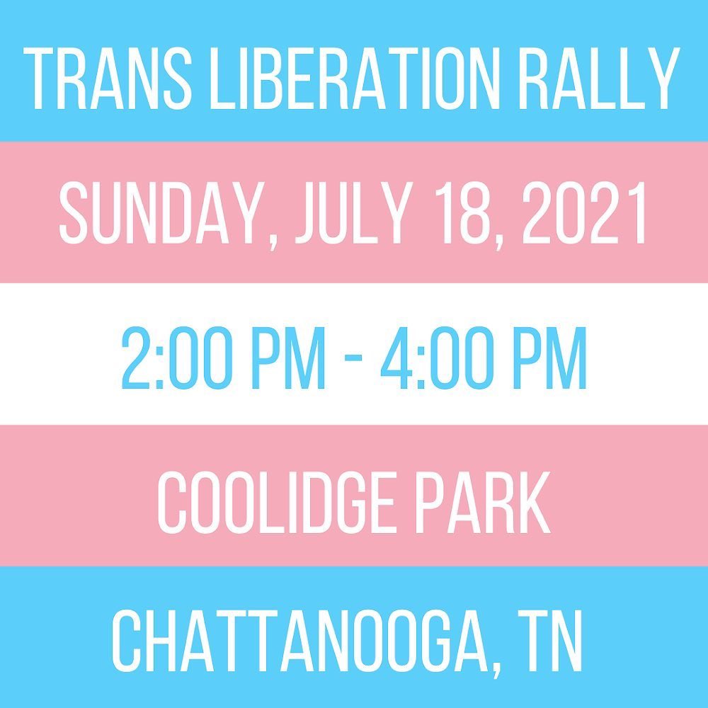 CCJStreetTeam's tweet photo. CCJ is throwing down with Chattanooga’s @transliberationcollective on Sunday, July 18th from 2pm -4pm. We are rallying in solidarity with folx across the country as we fight back against the anti-trans bills that have been passed and are currently being enforced in Tennessee. https://t.co/SPpl3VdshT