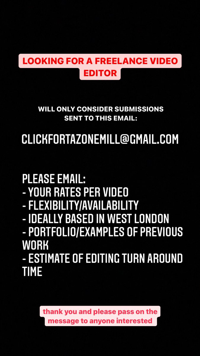 LOOKING FOR A FREELANCE VIDEO EDITOR! more info below