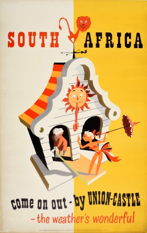 AntikBar's tweet photo. Original #vintage #poster of the day - South Africa come on out by Union Castle the weather's wonderful (1950s) Artist: Bernard Sargent https://t.co/zj1NmBigEL
#SouthAfrica #UnionCastleLine #Cruise #Holiday #Travel #Wonderful #Weather #Sunshine #Lion #WeatherVane #Art #BikiniDay https://t.co/aLsR9GEg3k