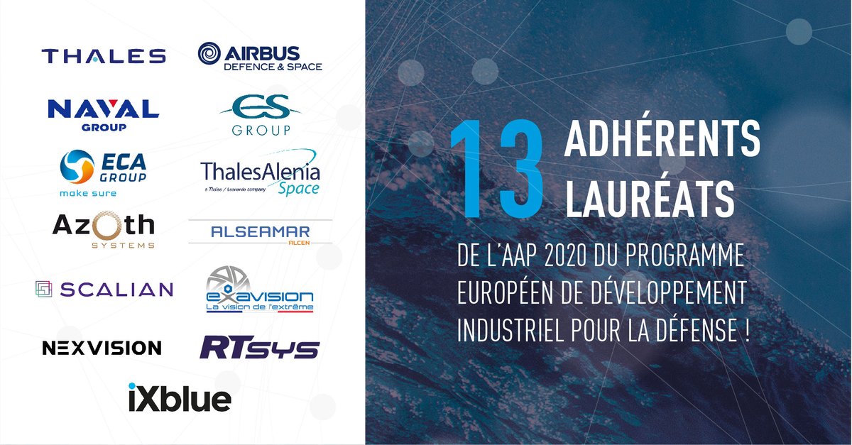 🏆 Félicitations à nos adhérents lauréats de l'AAP 2020 du Programme #EDIDP !👏🛡 Nous sommes fiers d'avoir dans notre écosystème autant d'acteurs innovants qui renforcent la position de la 🇫🇷 dans l'industrie 🇪🇺 de défense !

👉Plus d'informations sur🔗 swll.to/0PTk1p