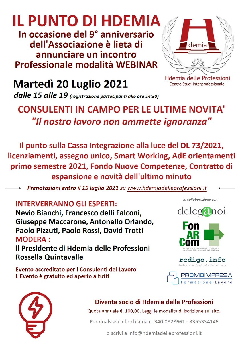 Non perderti il prossimo Evento di Hdemia delle Professioni: il 20 luglio tutti insieme per una ricca formazione. Prenotazioni sul sito hdemiadelleprofessioni.it e se sei un CDL prenota in piattaforma formazione.consulentidellavoro.it/corso.php?data…