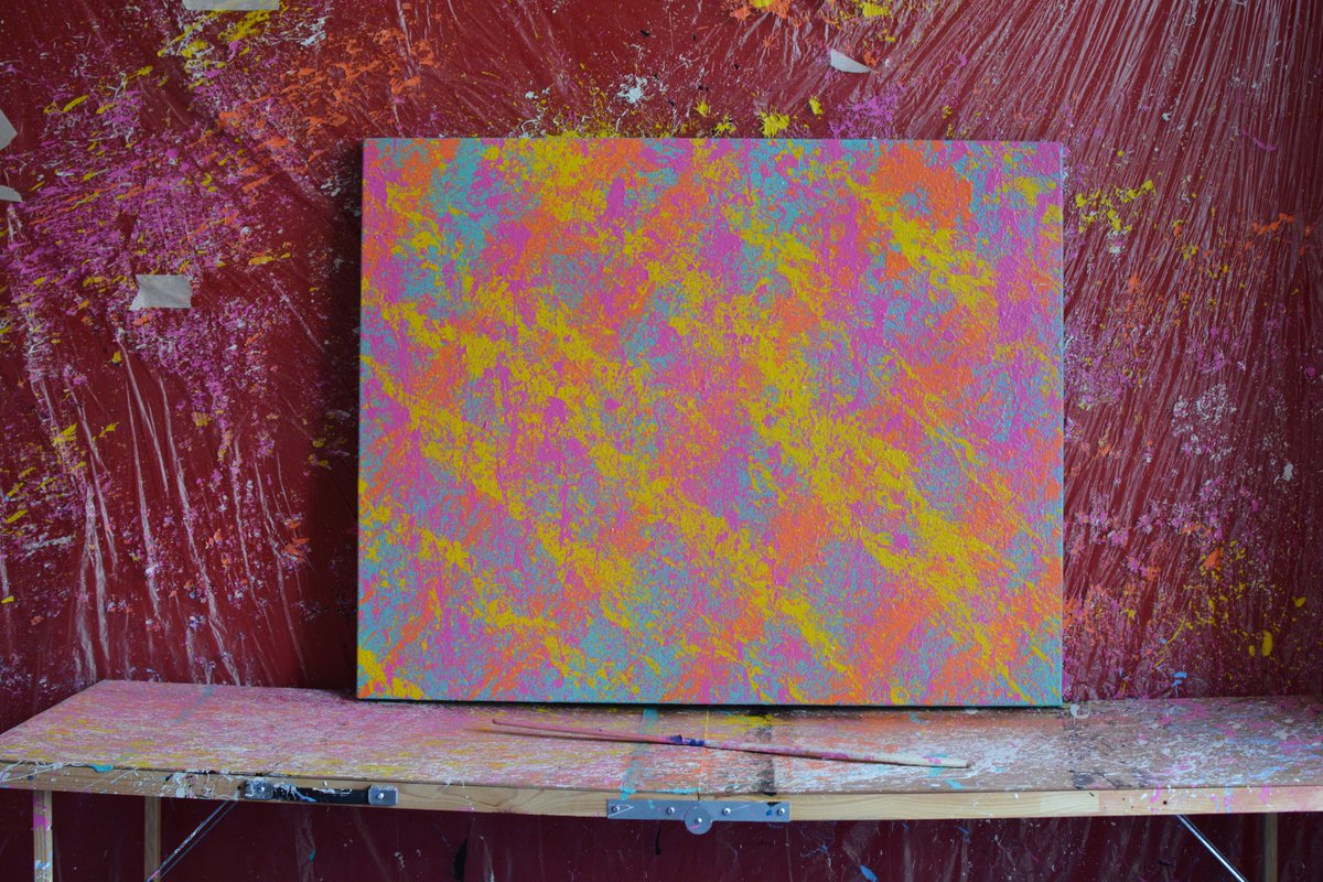 AndrewBevanArt's tweet photo. Action VI. Unapologetically bright and garish ...or... 'if a rave were a painting'. 100 x 80 cm box canvas. https://t.co/EMGxptqg8b https://t.co/5aaNHHzKgU