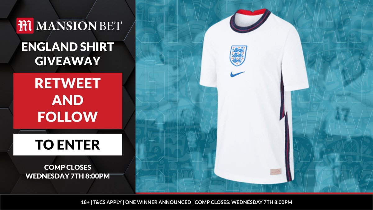 MCCCSHCas's tweet image. ⚽ WIN AN ENGLAND SHIRT! ⚽

Ahead of England vs Denmark, we are doing a shirt giveaway! 🏴󠁧󠁢󠁥󠁮󠁧󠁿

Simply follow @MansionBet and RT this tweet to enter the draw! ✅

⏳ Winner picked Wednesday 8pm!

18+ | Full T&amp;amp;Cs Apply: bit.ly/MBComps | #BettingMadeSimple