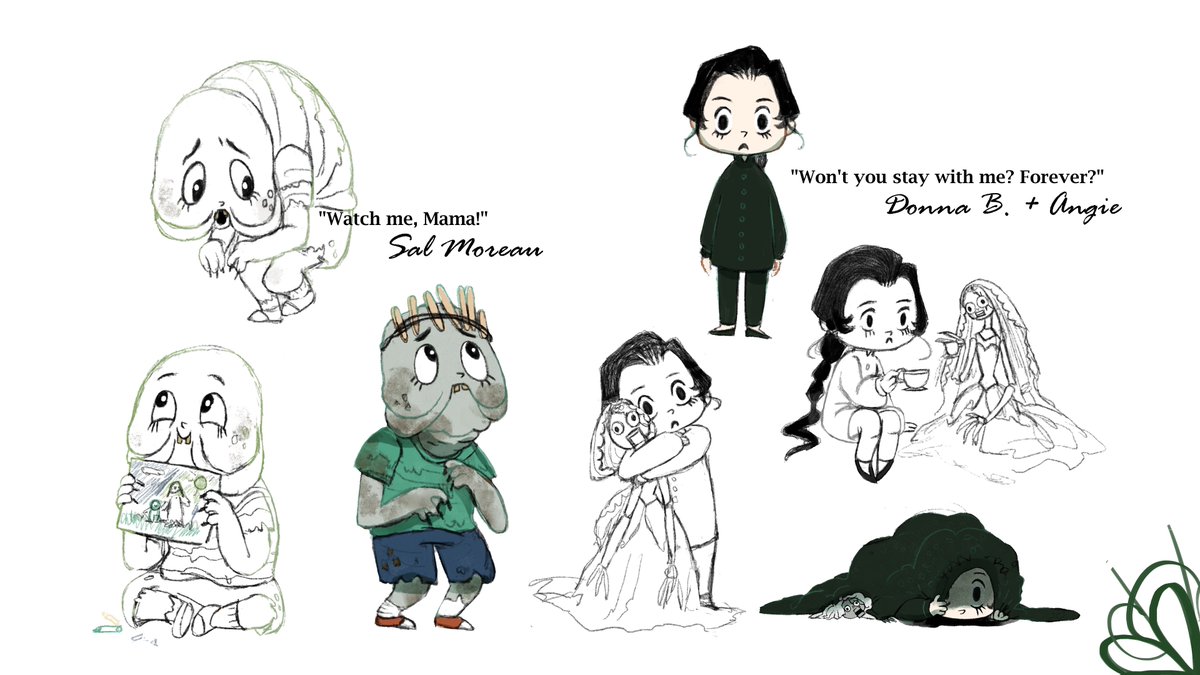 village kids au

[part 2 of 2: design sketches and a height chart cuz why not] 