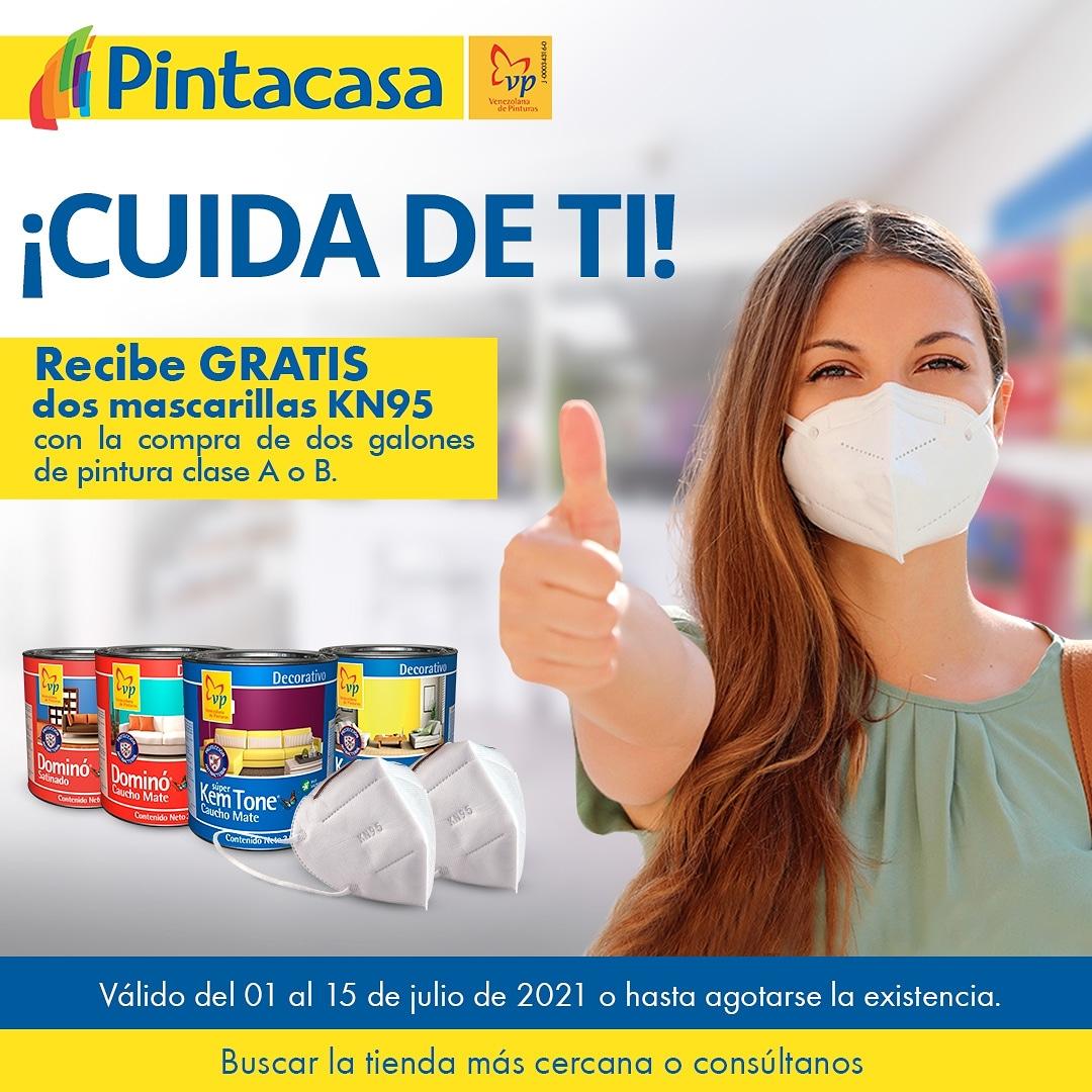 ¡Cuidamos de ti! Por eso al comprar uno de nuestros productos VP en las tiendas <a href="/PintaCasaVzla/">PintaCasa Venezuela</a> recibirás de regalo 2 mascarillas KN95.

Corre antes de que se agote. 

Promoción válida del 01 al 15 de julio 2021 o hasta agotarse la existencia. 

 #pintacasa #promocion #kn95