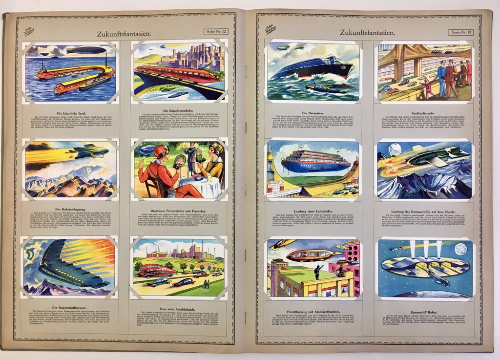 fakehistoryhunt's tweet photo. Many of you will have seen this 1930s vision of the future be shared online.
It is genuine, but I just wanted to share the source;
It comes from "Zukunftsfantasien", Wagner Margarine collectable cards, 1930 .
I guess this is fake future history? https://t.co/TSmBBAQuEU