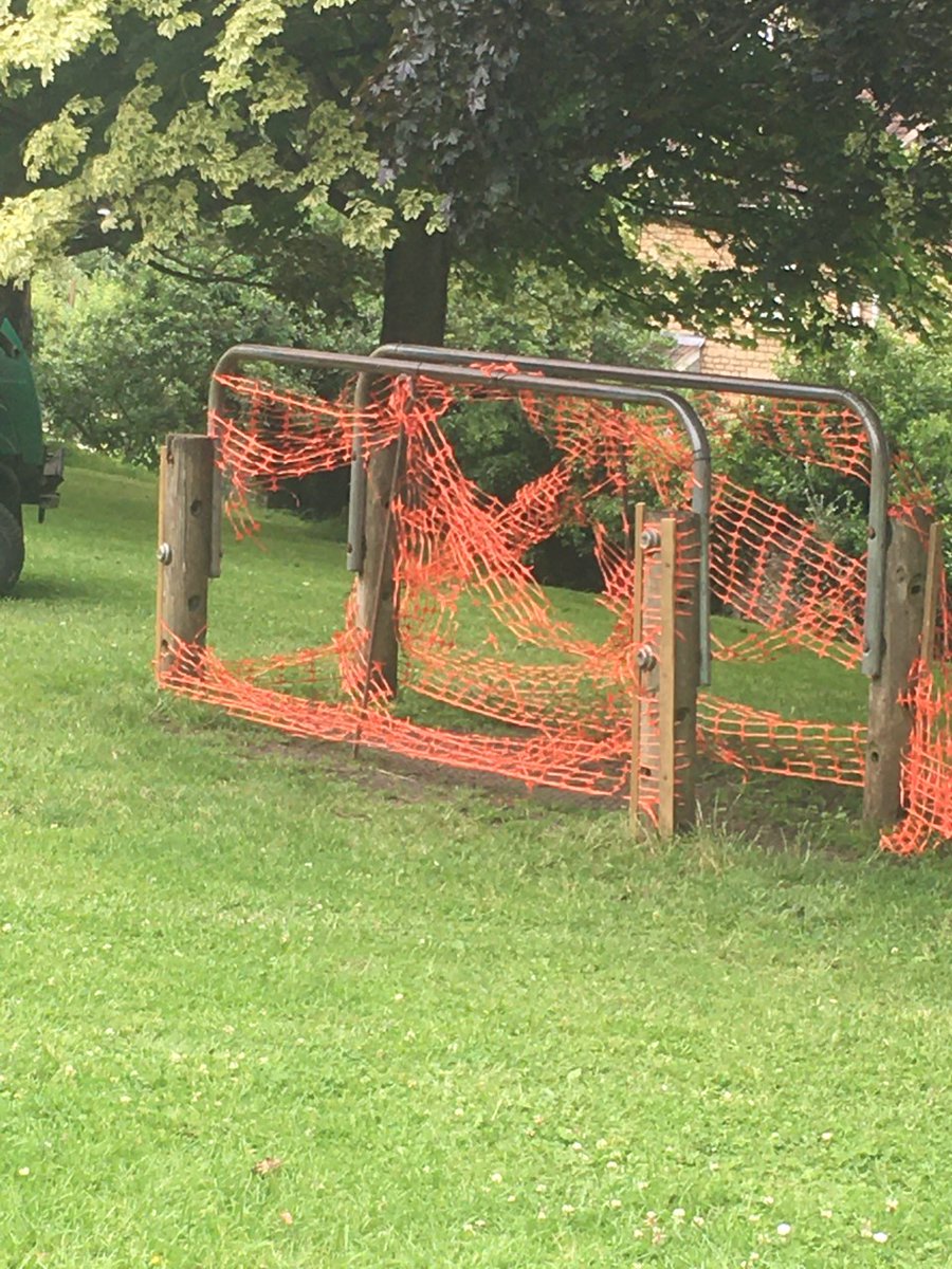 The parallel bars at bottom of playing field have been identified as unsafe at an inspection. We have covered the bars with netting. Unfortunately, the netting has been vandalised. We still ask people to not using this equipment until resolved.