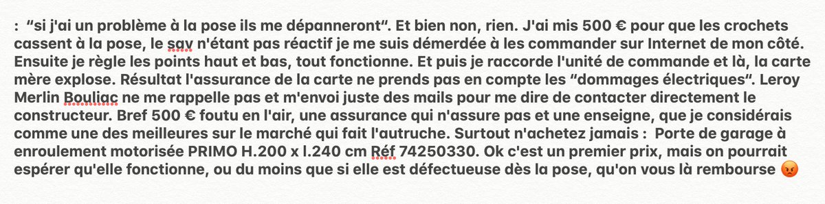 CAROBISBIS's tweet photo. Carte Maison Leroy Merlin = ça a cassé, démerdes toi!
Une porte de garage chez Leroy Merlin Bouliac. commentaires négatifs, mais j'ai confiance en Leroy Merlin. Carte Maison 24€, bien investis? NON.  @leroymerlinfr #arnaque #distribution https://t.co/QROAA3CalU