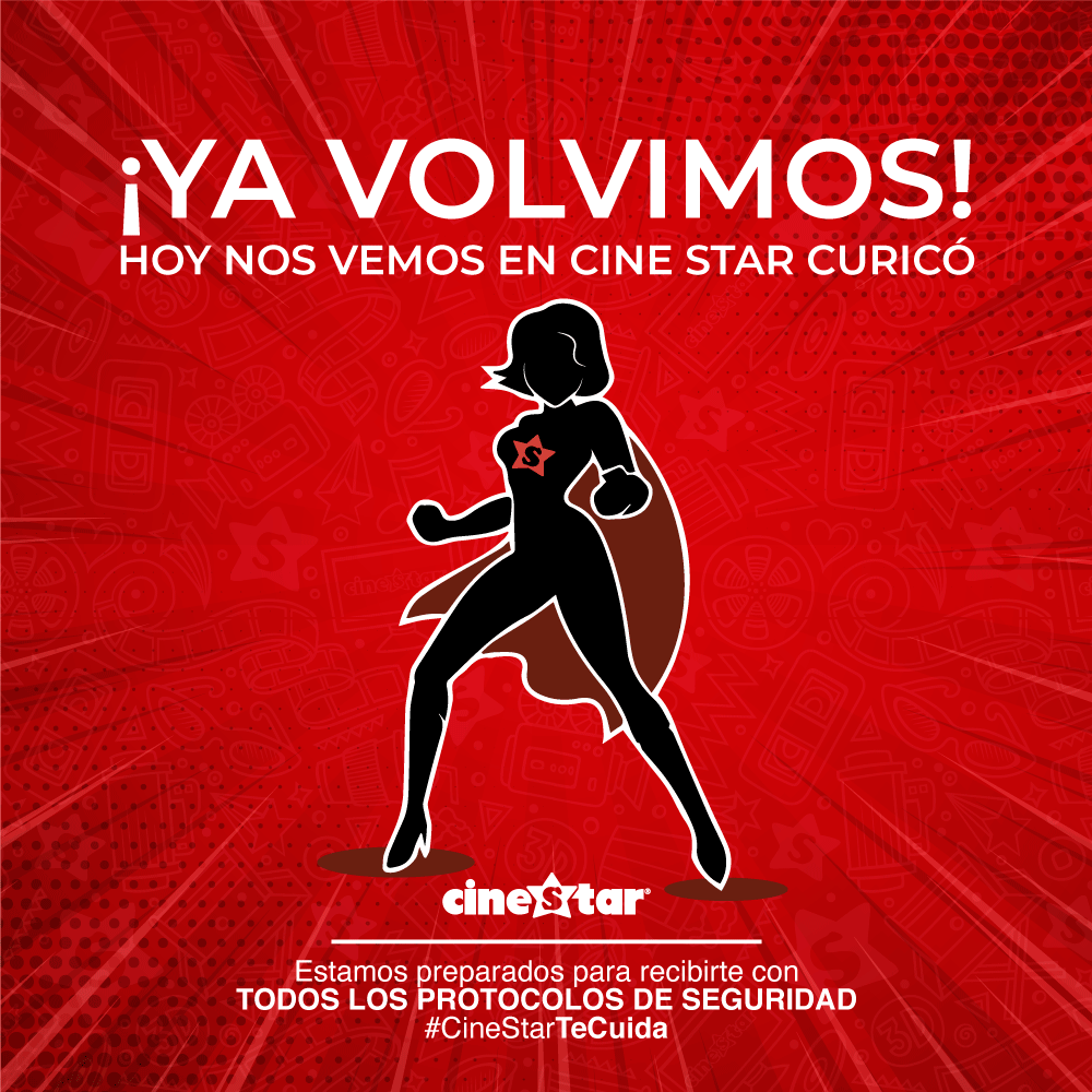 #CineStar #Curicó REGRESAAA!! 🤩
Desde HOY tu panorama comienza con tu peli favorita en pantalla GRANDEE 🎬🍿
 Estamos preparados para recibirte con todos los protocolos de seguridad para cuidarte 😘