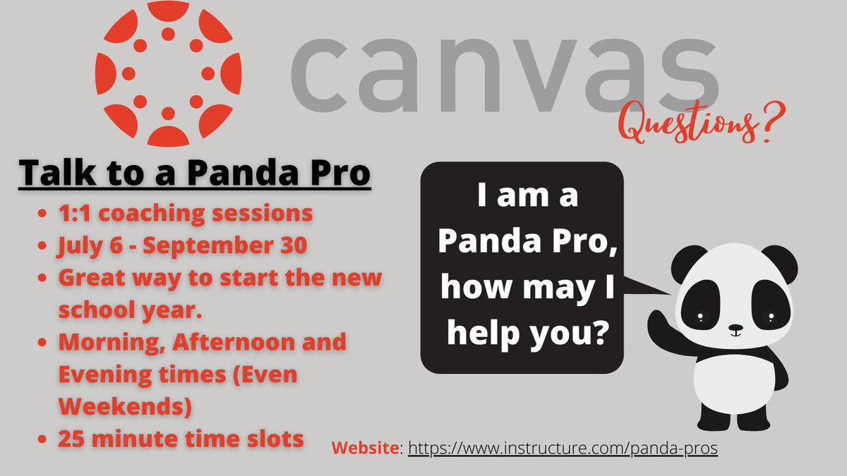 megswope76's tweet image. If you use Canvas LMS, check out this amazing, FREE opportunity to get support! More details at instructure.com/panda-pros