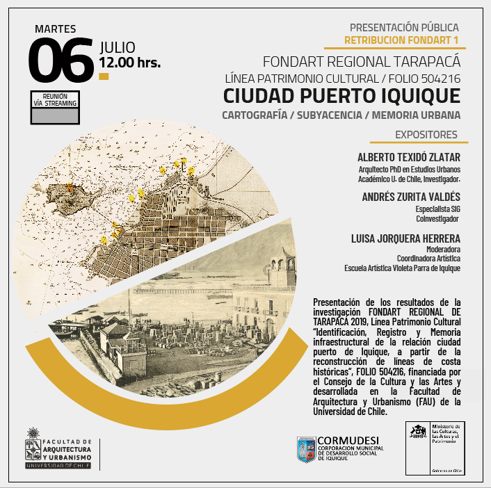 MundoFAU_uchile's tweet photo. MAÑANA: Ante estudiantes de la Escuela Artística Violeta Parra de Iquique, se presentarán los resultados de la investigación "Ciudad Puerto de Iquique: Cartografía, subyacencia, memoria urbana". Expone: académico y Director #DEXVM, Alberto @texidozlatar, entre otros. https://t.co/06wBcEXuNm
