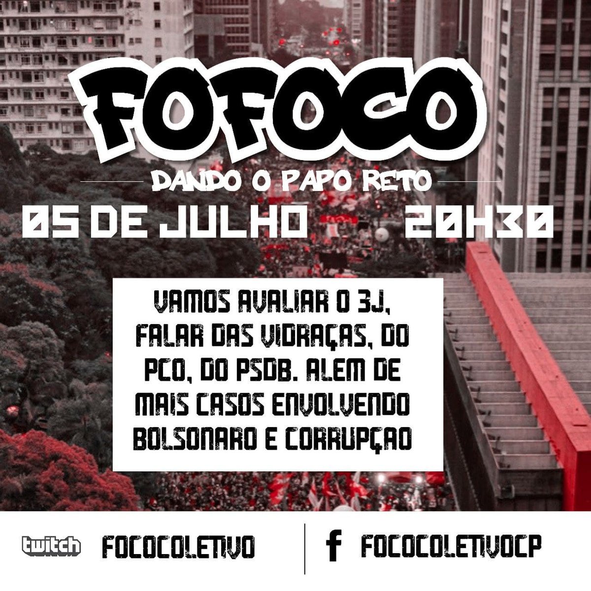 J_LIVRES's tweet photo. Sábado rolou um ato que se tornou tão polêmico quanto os mamilos.
HOJE, o FOFOCO @FocoColetivo , seu programa de segunda feira a noite irá tratar sobre os assuntos mais quentes do momento.
#3jforabolsonaro #3J #forabolsonaro #bolsonarocorrupto #PCO #vidraçasimportam #FocoColetivo https://t.co/CO2JHFQZoS