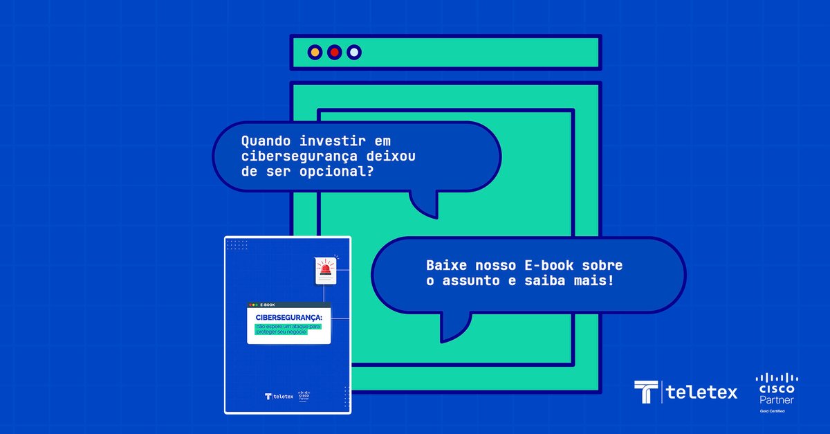 Teletex's tweet photo. Baixe nosso e-book com o tema “Cibersegurança: não espere um ataque para proteger seu negócio” e tenha todas as suas dúvidas sobre o assunto respondidas.
Acesse: https://t.co/nKNFQ1Romg

#Cibersegurança #Segurança #Confiabilidade #Dados #TI #Tecnologia #Cybersecurity #Security https://t.co/js2V9vK6CI