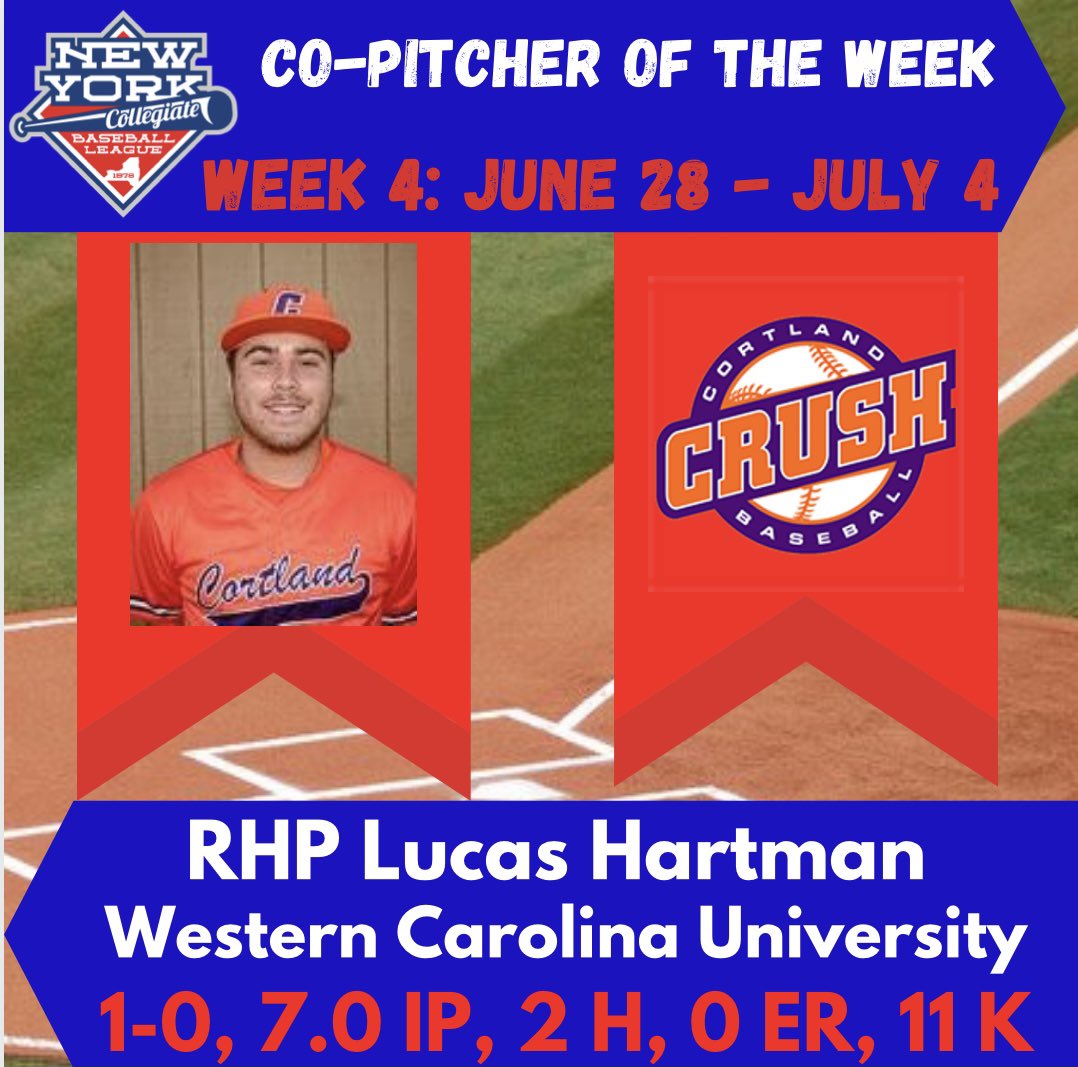NYCBLbaseball's tweet photo. Our Week 4 co-pitchers of the Week are Lucas Hartman of the @crushball and Cole Agemy of the @DansvilleGlider, both were lights out with 11 K’s on the week! https://t.co/hw2F3DaJtI