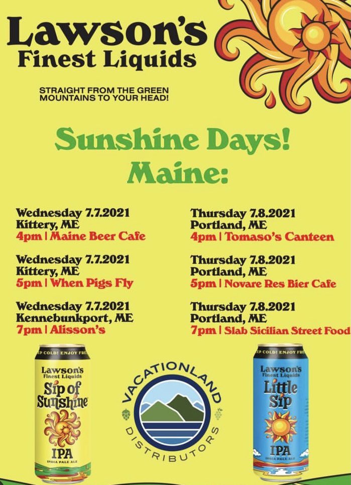 Come share some sunshine, Wednesday @ 7pm! <a href="/AlissonsKport/">Alisson's Restaurant</a> <a href="/LawsonsFinest/">Lawson's Finest</a> <a href="/VlandDistribs/">Vacationland</a> <a href="/vland_mark/">Vacationland Mark</a>