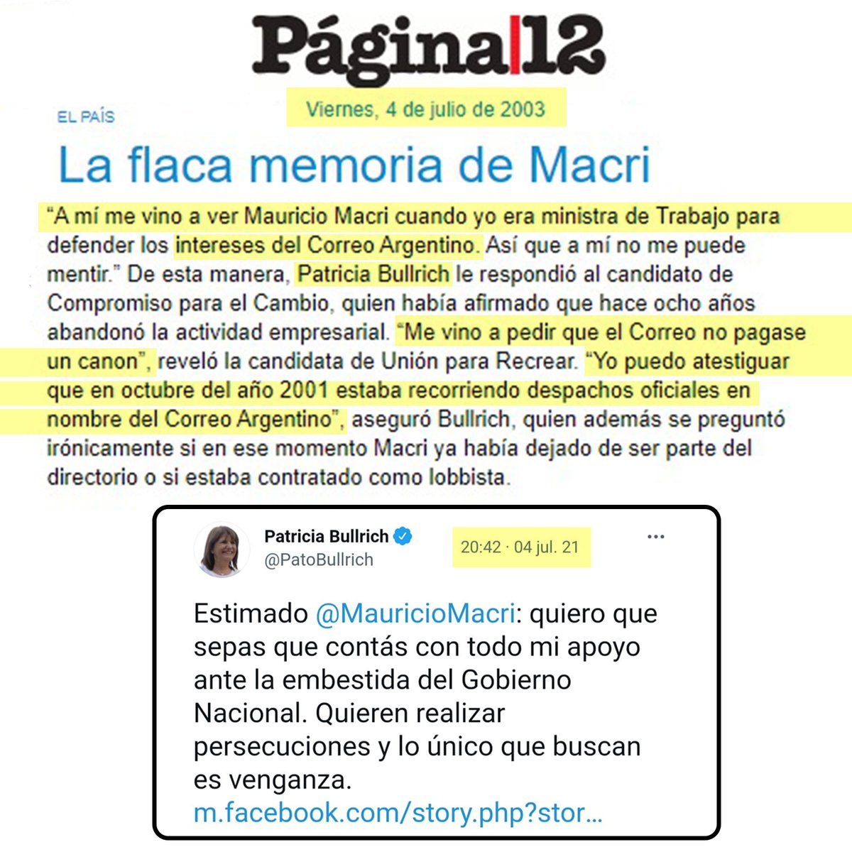 MartinSoria_'s tweet photo. Hace18 años, Patricia Bullrich declaraba que Mauricio Macri era un mentiroso que "recorría despachos oficiales en nombre del Correo Argentino" para NO pagar... CINISMO AL PALO! https://t.co/GTBA8aVOcl