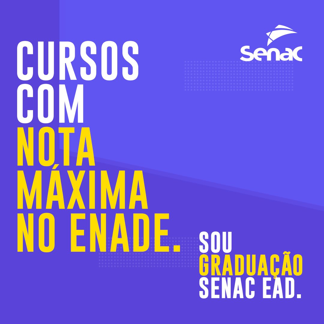 Seu conhecimento ainda mais próximo com a Graduação Senac EAD.  Acesse, ead.senac.br/graduacao/ e saiba mais. #SouSenacEAD
#Sou/GraduaçãoSenacEAD