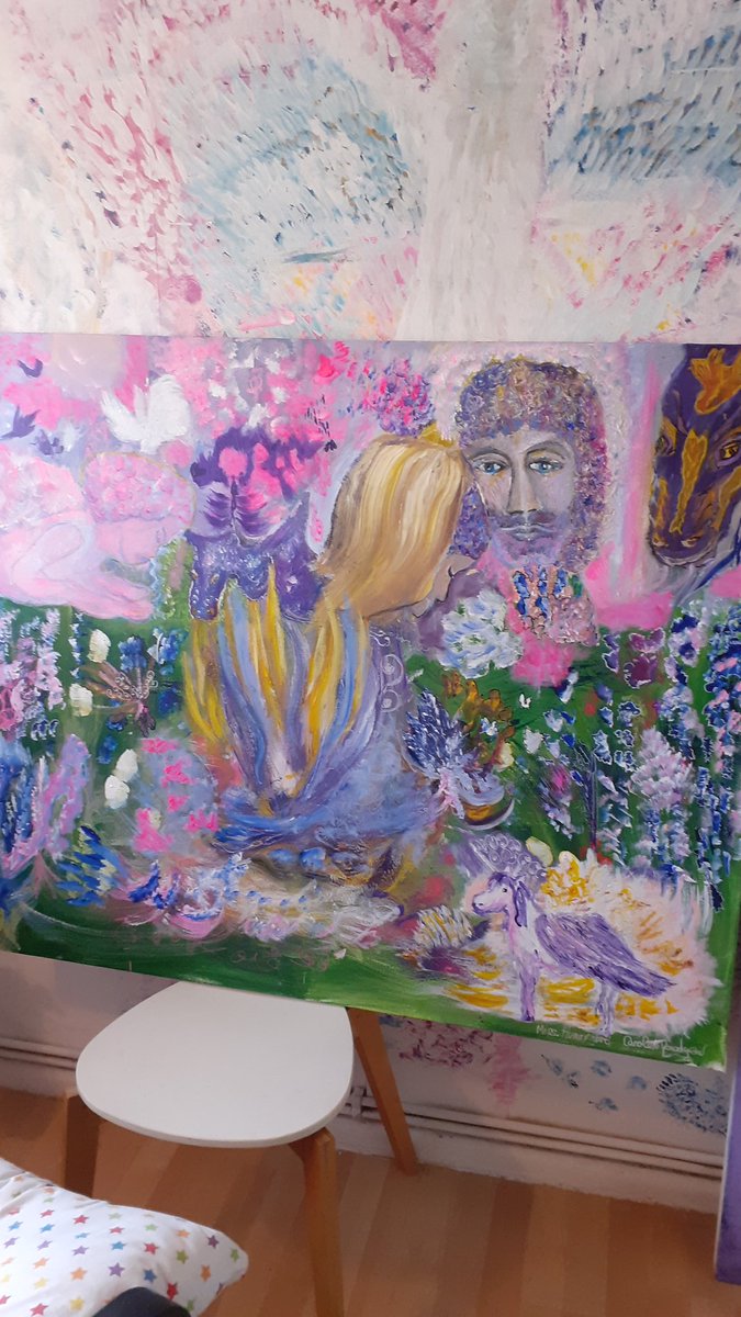 Painting
Title. The Veil is lifted.
Shows God as a Man and Mother Mary bows her head.  🙏💜🙏