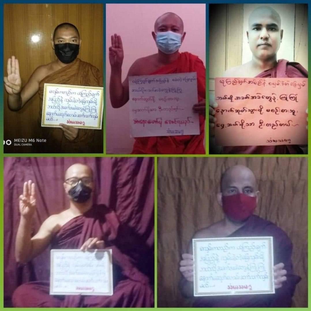 MM308890's tweet photo. @MyoThur80541563 @winsandarlynn Buddhist monks in Myanmar staged peaceful protest against military coup and saying prayer for Myanmar by the
LEGALIZE NUG
#WhatsHappeningInMyanmar 
#DepayinMassacre #July5Coup https://t.co/mqjSe7LHWO https://t.co/xA5FABnDMR