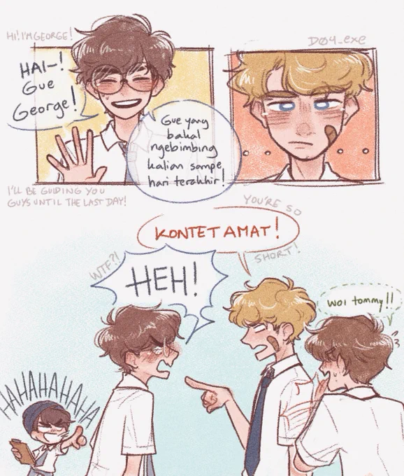 orientation day 

more dteam indo au now with cameos of new familiar faces 
(translations are the semi-transparent words lmao)
#dreamteamfanart #benchtriofanart 