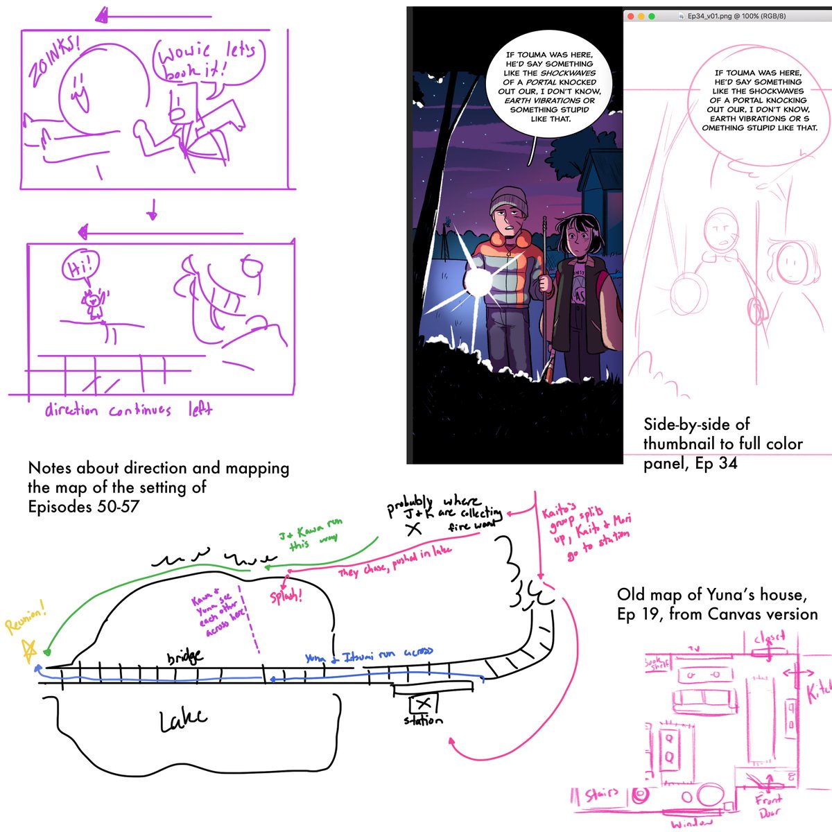 Having simple, reusable bg palettes is a huge help taking out some coloring guesswork. Weekly comics are brutal to produce to anything that can help streamline is important. Also mapping settings and figuring out visual direction is SUPER important for explaining action 
