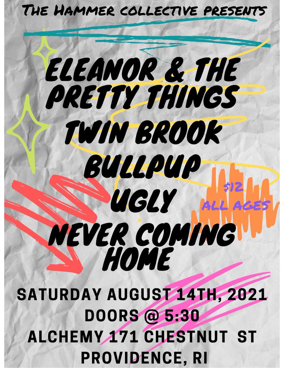 eleanorbandma's tweet photo. Since the last time we played, our friend @J_Gif has joined, we’ve been writing/working on new things, preparing for the day we could finally play again. August 14th @TheHammerCol show at Alchemy, with friends. Get excited! https://t.co/wtRxlvWLGW