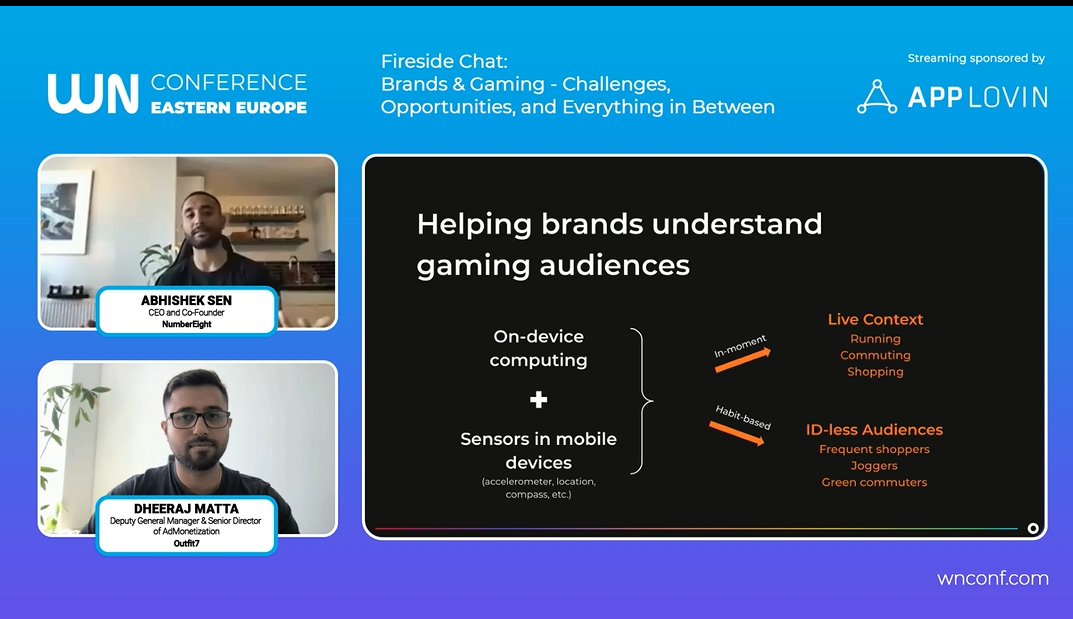 numbereight_ai's tweet photo. A brilliant session last week with @1_abhi_1 and Dheeraj at the @wnconf, discussing all things BRAND &amp; GAMING 🚀

#FOMI #gaming #advertising #admonetisation https://t.co/riwYwk8uS0
