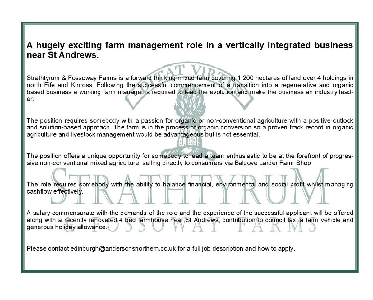 andersonsedin's tweet image. We are helping a client recruit for this brilliant role in a forward thinking business. Unique opportunity to build on existing business success to create something really special. Please get in touch with any queries. pls RT
#organic #regenag #regen #scotland #mobgrazing