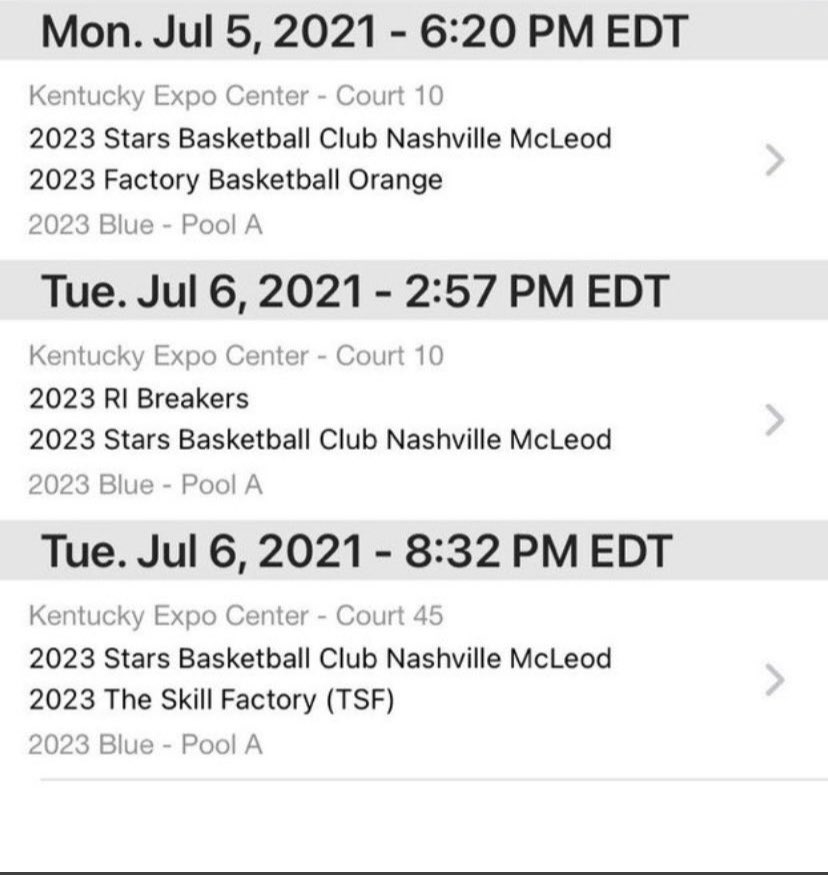 lsummarell13's tweet photo. Here is my schedule for @TFNsRun4Roses tournament this week! SO excited to get back on the court with @StarsNash_GBB today! @tonymcleod @StarsBballClub https://t.co/jtn2xkFkD2