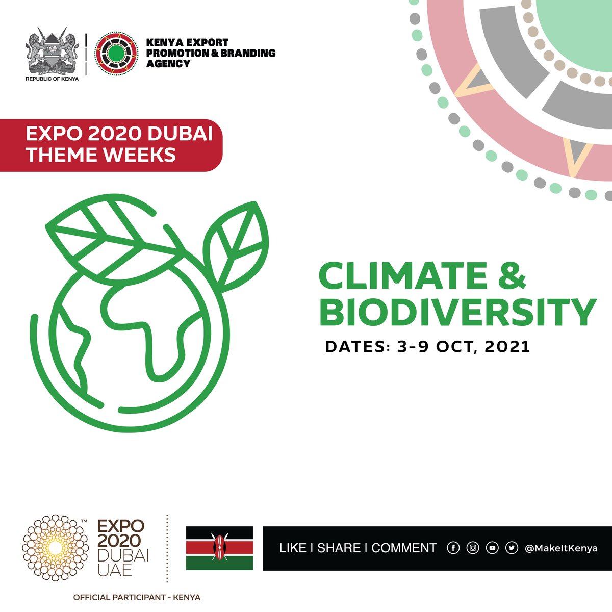 MakeItKenya's tweet photo. REGISTER FOR #EXPO2020KE CLIMATE AND BIO-DIVERSITY THEME WEEK
Dates: 3rd - 9th Oct 2021
Key areas:
• Climate Change
• Disaster risk management
• Green economy
• Natural resource conservation
Among others
#NationalValuesKE
#FeelTheEnergyKE
To Apply: https://t.co/BgL1999zi7 https://t.co/MKELukiyRD