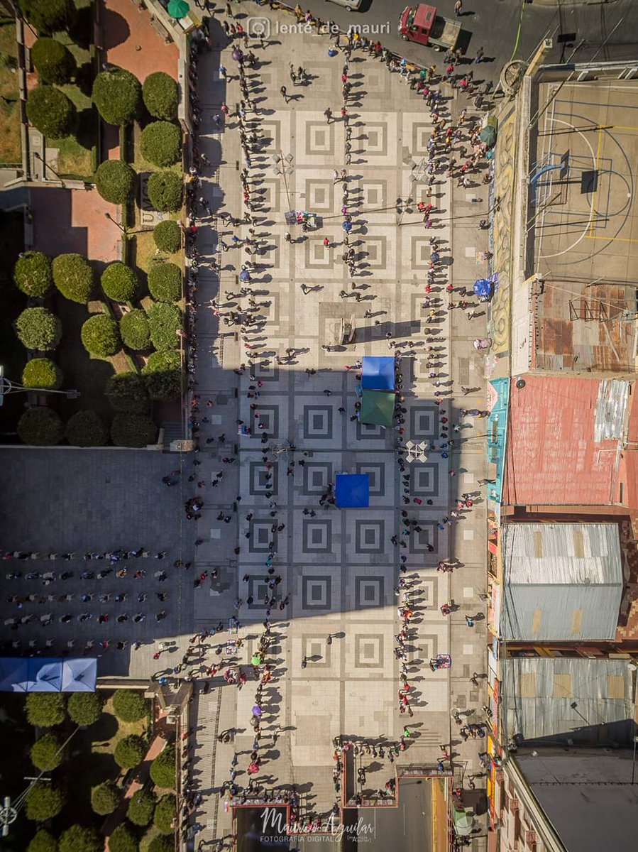 sendez's tweet image. La fila para la vacuna en la UMSA, fotango de Mauricio Aguilar.