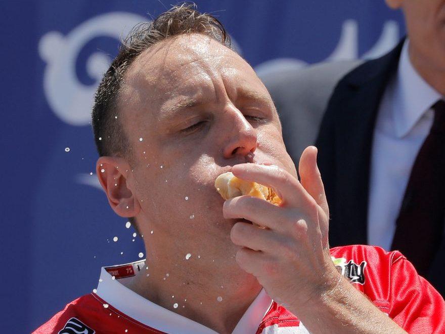 GORGING LIKE A GOAT Joey Chestnut sets record with 76 hot dogs in 10 minutes