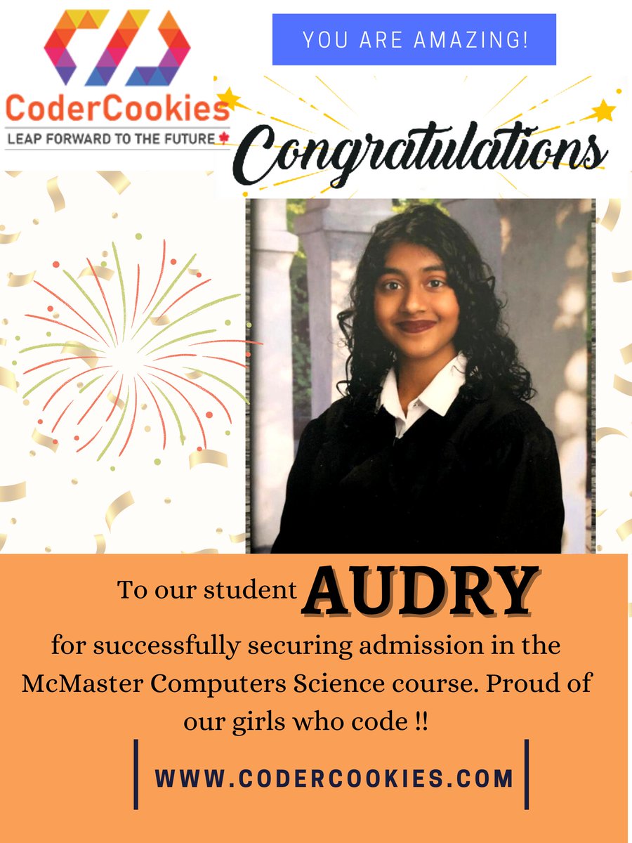 CoderCookies's tweet image. We couldn't be prouder to make this announcement. One of our students Audry just got into McMaster Computer Science Course. Congratulations Audry !!
Reserve your FREE spot for a coding session with CoderCookies!
codercookies.com/free-lessons/
