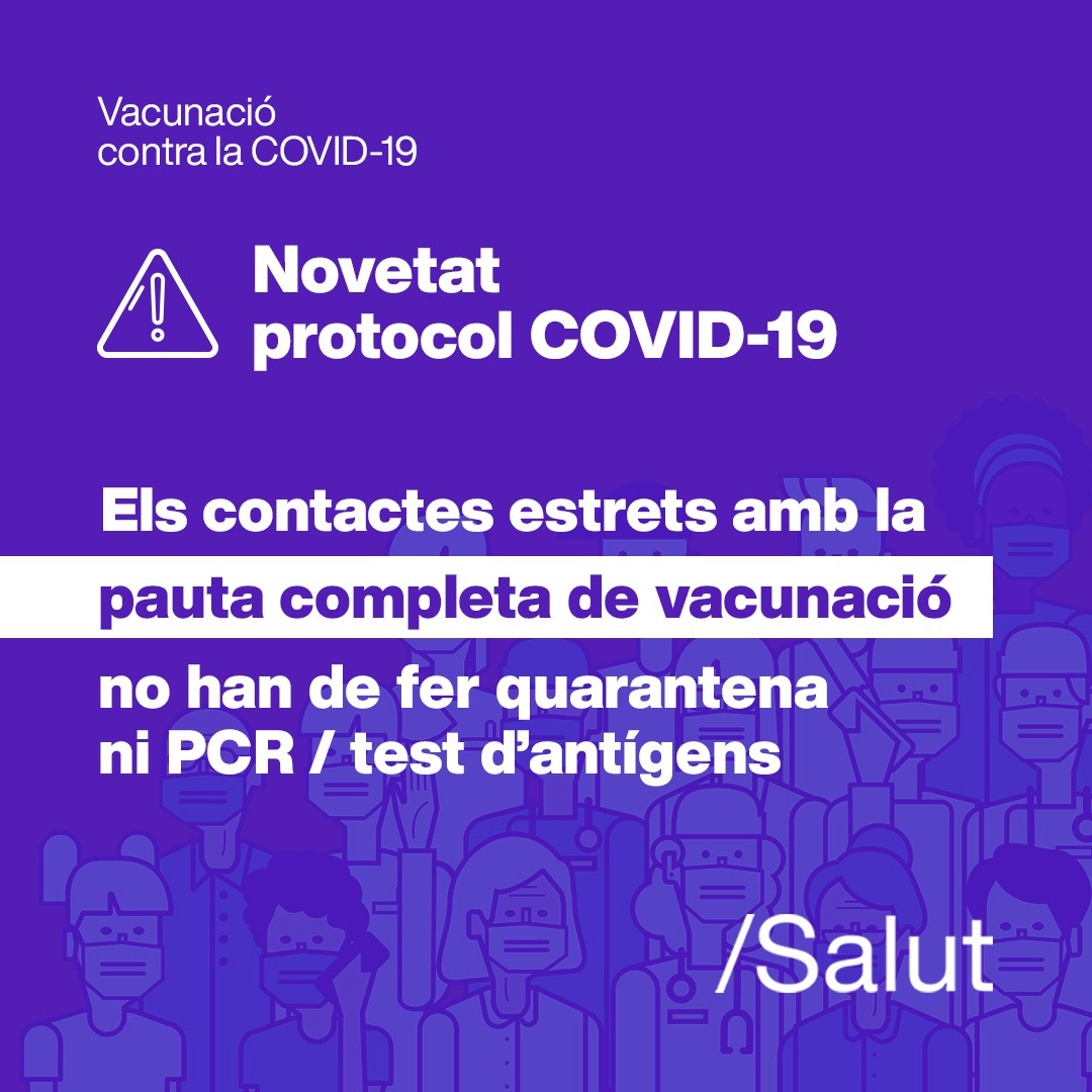 salutcat's tweet image. ⚠️ Novetats per a les persones vacunades amb pauta completa:

▪️ Contactes estrets amb símptomes, hauran de fer PCR i quarantena, en cas que siguin positius

▪️ Contactes estrets sense símptomes, no hauran de fer quarantena ni PCR / test d&apos;antígens