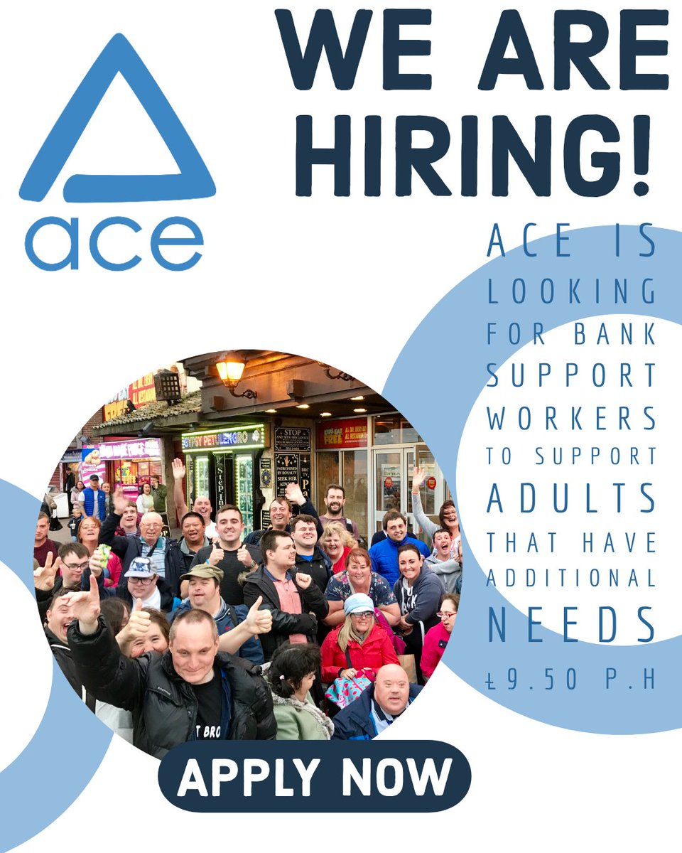 WE’RE HIRING!

Bank Support Worker
£9.50 per hour

ACE are looking for Bank care Support Workers  supporting adults with additional needs. 

To find out more information about the role and to apply visit thisisace.co.uk/jobs (form at bottom of the link page)

#ThisisAce