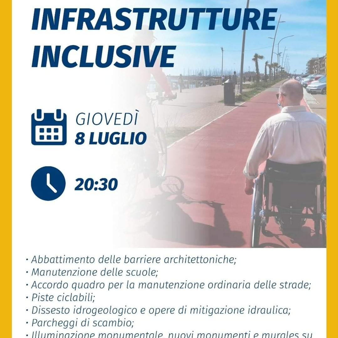 Vi aspettiamo l’8 luglio alle 20.30 per il primo di tre incontri virtuali del percorso partecipativo. 
Parleremo di Infrastrutture Inclusive fondamentali per continuare il lavoro di rinascita del X Municipio.
Basterà registrarsi all’evento. 👇
 cosedafareneldecimo.it