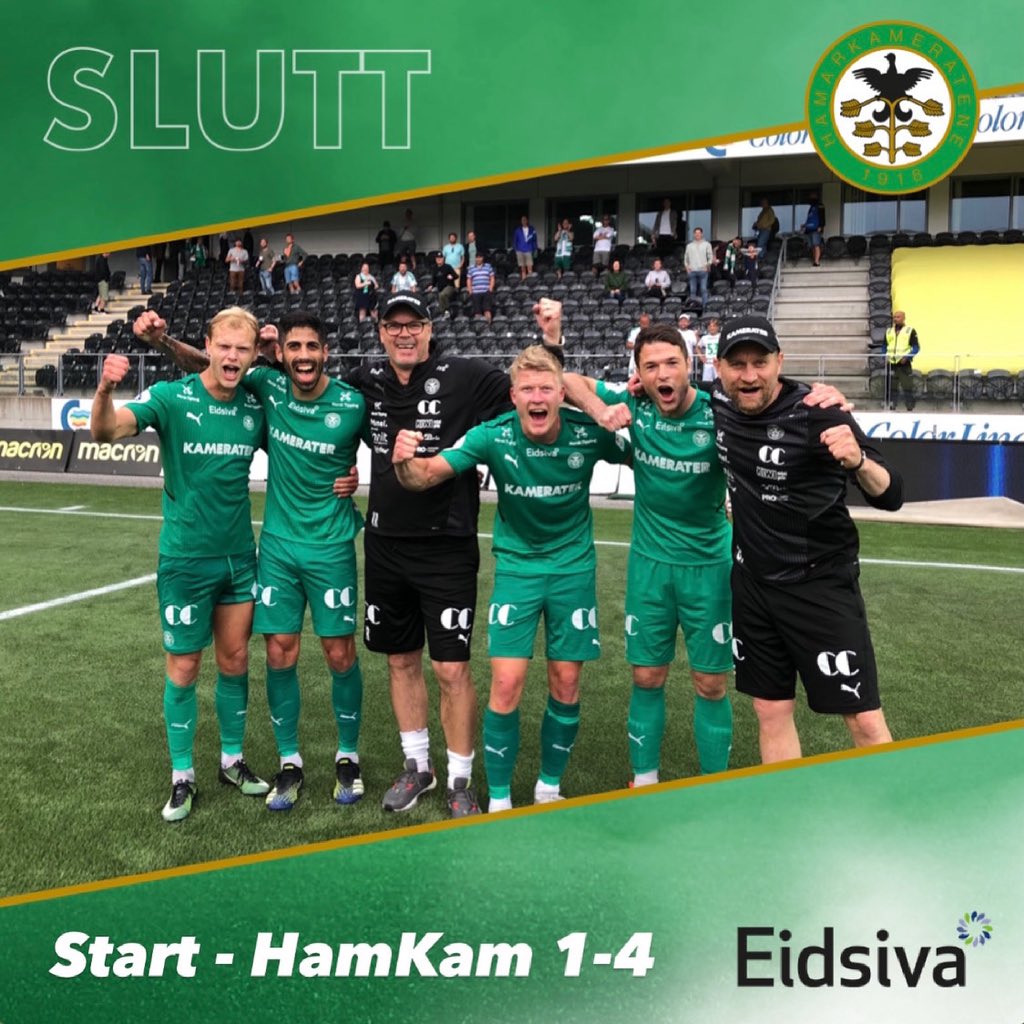 Kruttsterk borteseier mot Start i Kristiansand hvor vi vinner hele 4-1👏👏👏👏
1-0 Kristian Eriksen
2-0 Morten Bjørlo
3-0 Ruben Alegre
4-1 Albert Berisha

#Hamkam #Kammapåtopp #Kamerater