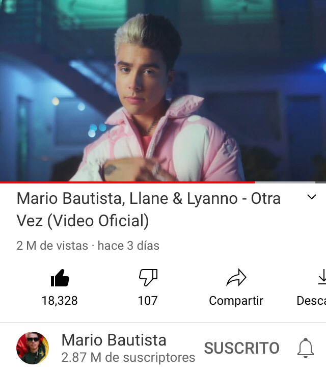 MB_Vzla's tweet photo. El video de “Otra vez” ya llegó a los 2 millones de vistas en YouTube @mariobautista_ 👏🏼💥 . https://t.co/2ALsjmRPzv
