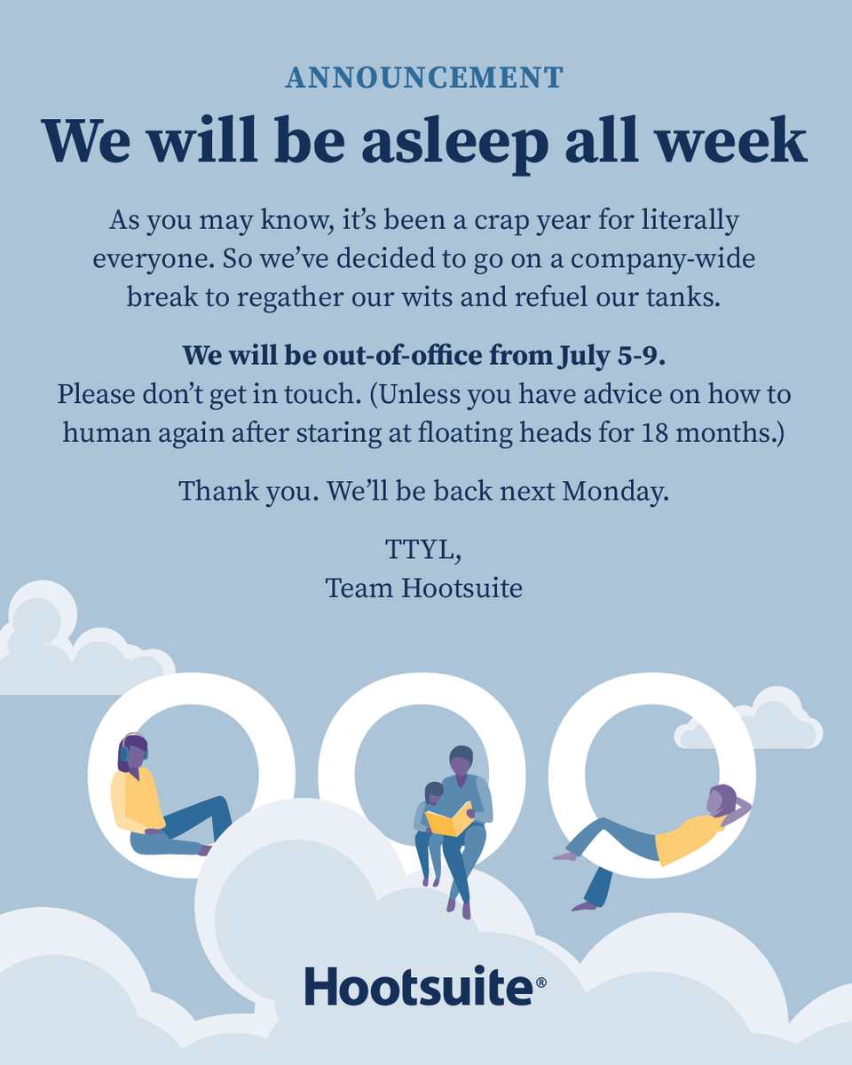 hootsuite's tweet photo. Brb. Sleeping 😴 https://t.co/ktKy4bNICd