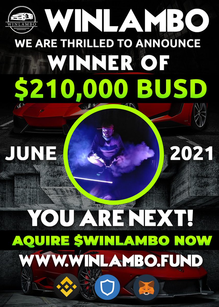 Winlambos's tweet photo. 🚨 #GIVEAWAY 🚨 #BSCGem 🚨

483 HODLERS WON! 🤑 84,590$ 💸 in June 2021
   🏁 LIVE THE LAMBO LIFE !🏁
✔️MEGA WIN WORTH 210,000$💵
✔️DON'T MISS OUT!!🤞🏼
✔️ WIN BIG! @ https://t.co/NUEP61hUwU

🚨RETWEET🔁FOLLOW &amp; COMMENT TO 💥WIN 10K🎫
 
👇🏼                 👇🏼              👇🏼 https://t.co/aMxx2ugbBZ