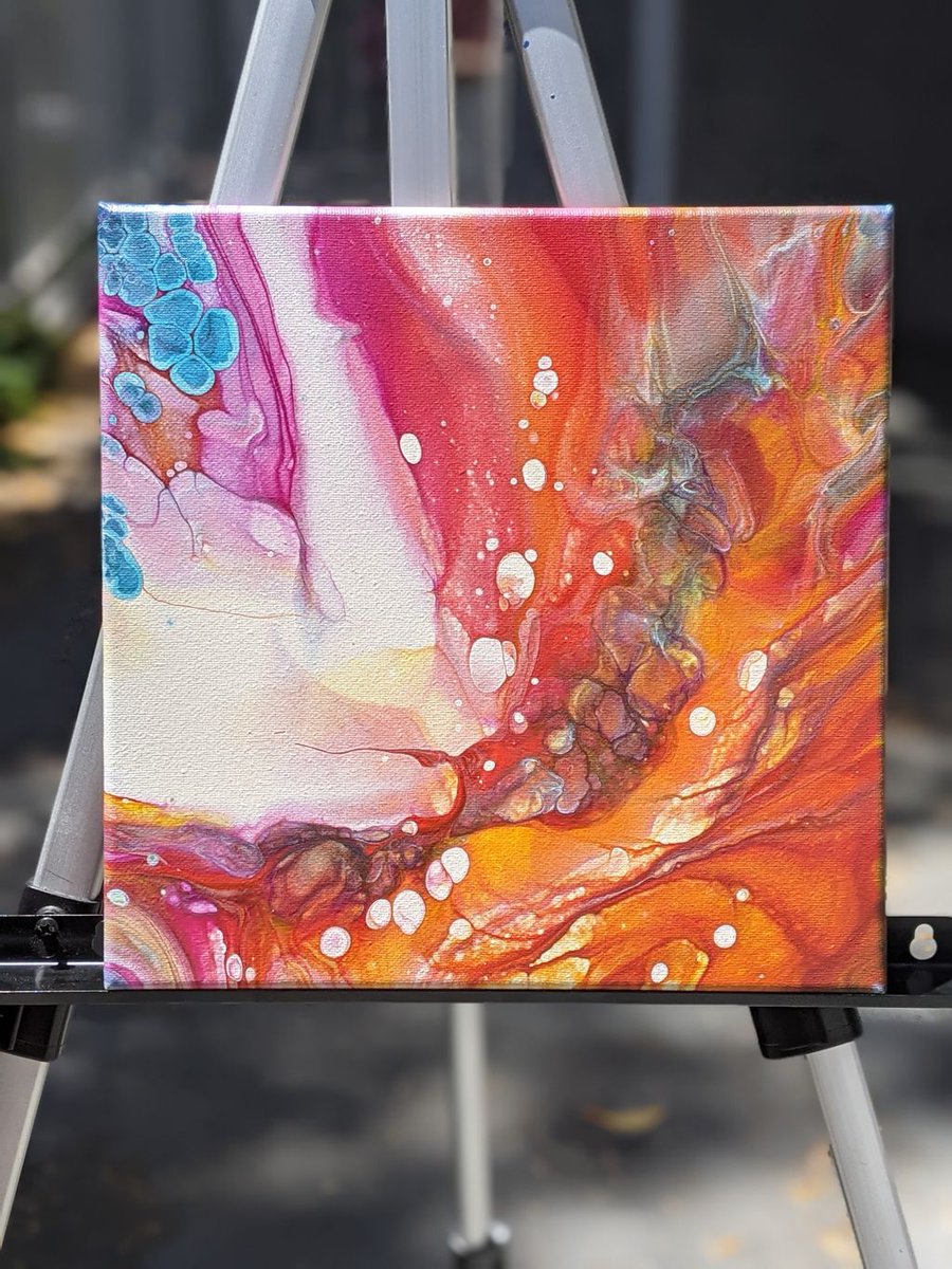 snowpinecone's tweet image. "Afire" // 10x10 acrylic pour and some cloud mix added for some fun. :) #ArtistOnTwitter #AcrylicPour #AbstractArt