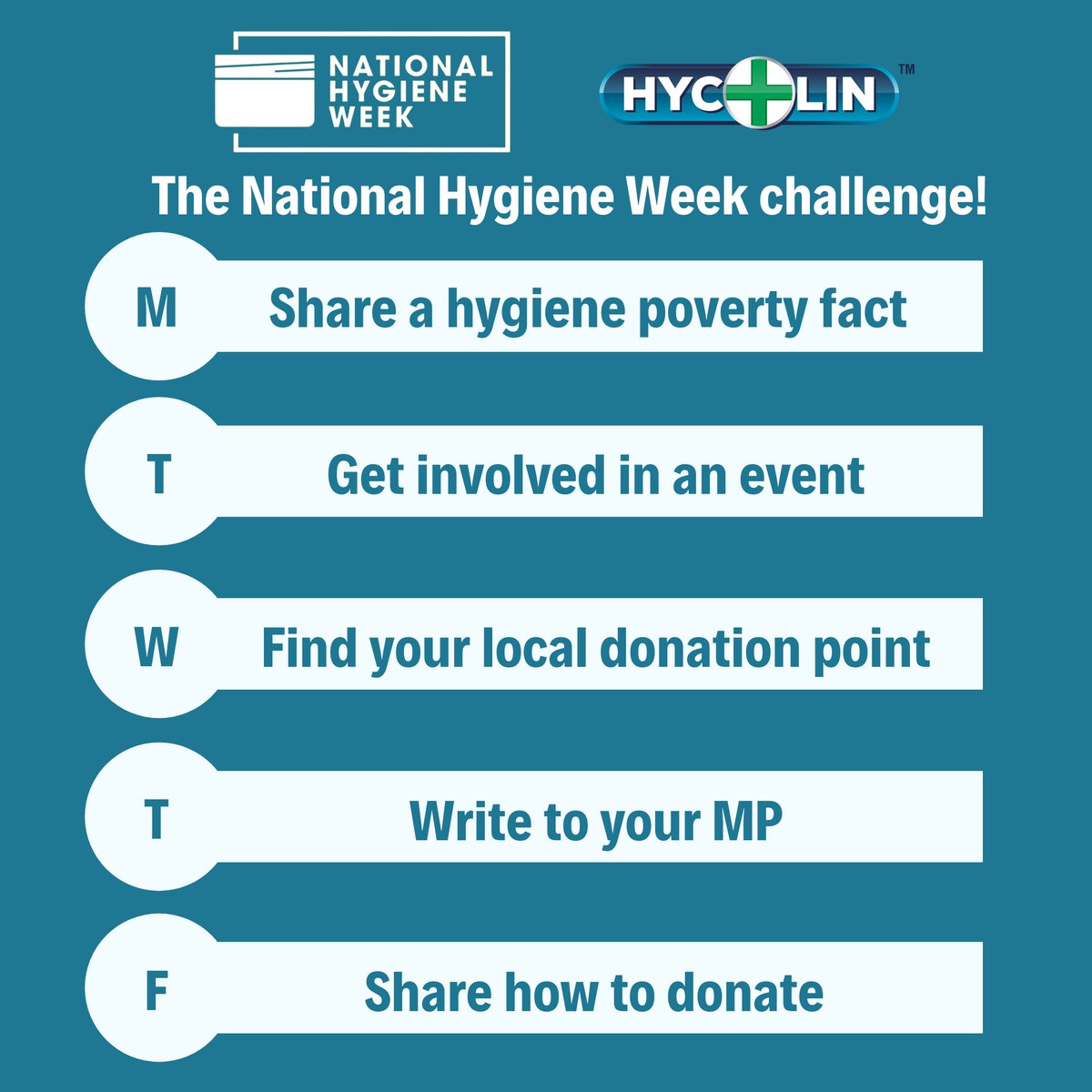 Hycolin (@hycolinuk) on Twitter photo It's #NationalHygieneWeek and we're proud to partner with <a href="/thehygienebank/">thehygienebank</a> ♥️
To celebrate this week, we've created our very own challenge! Complete all five challenges or just one, you'll be helping spread awareness of hygiene poverty.
Find out more: buff.ly/3Akv8AE It's #NationalHygieneWeek and we're proud to partner with <a href="/thehygienebank/">thehygienebank</a> ♥️
To celebrate this week, we've created our very own challenge! Complete all five challenges or just one, you'll be helping spread awareness of hygiene poverty.
Find out more: buff.ly/3Akv8AE